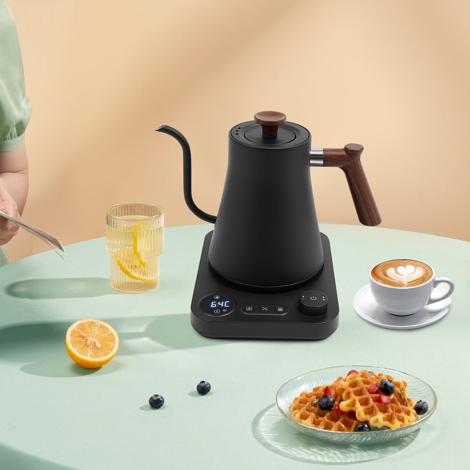 Electric Gooseneck Kettle, 0.9L 1200W 304 Stainless Steel, ±1°F Precise Temp Control (104-212°F), 24H Keep Warm, Ideal for Coffee/Tea Brewing, Home & Coffee Shops