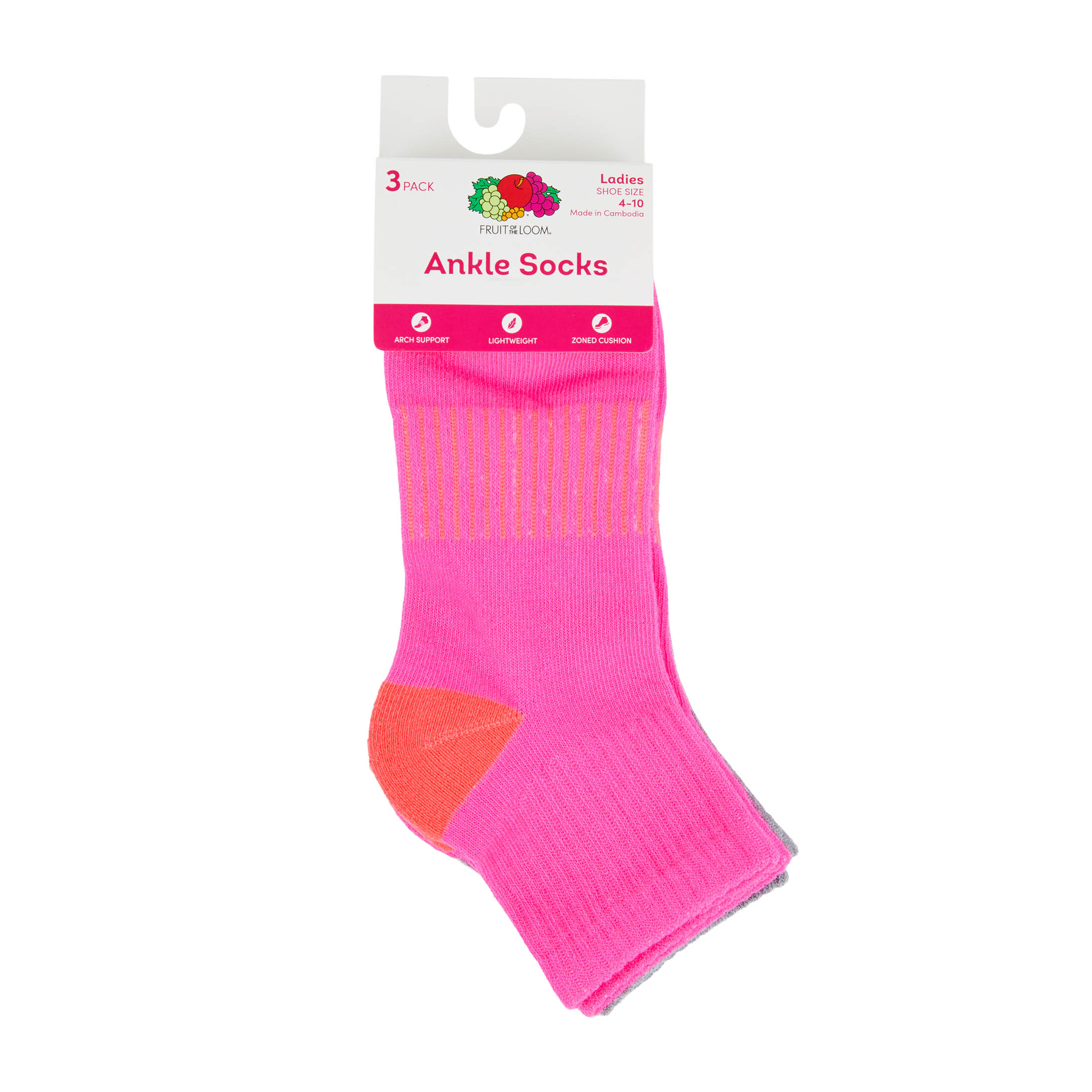 Fruit of the Loom Womens Value Ankle Socks, 3-Pack, Sock Sizes 4-10
