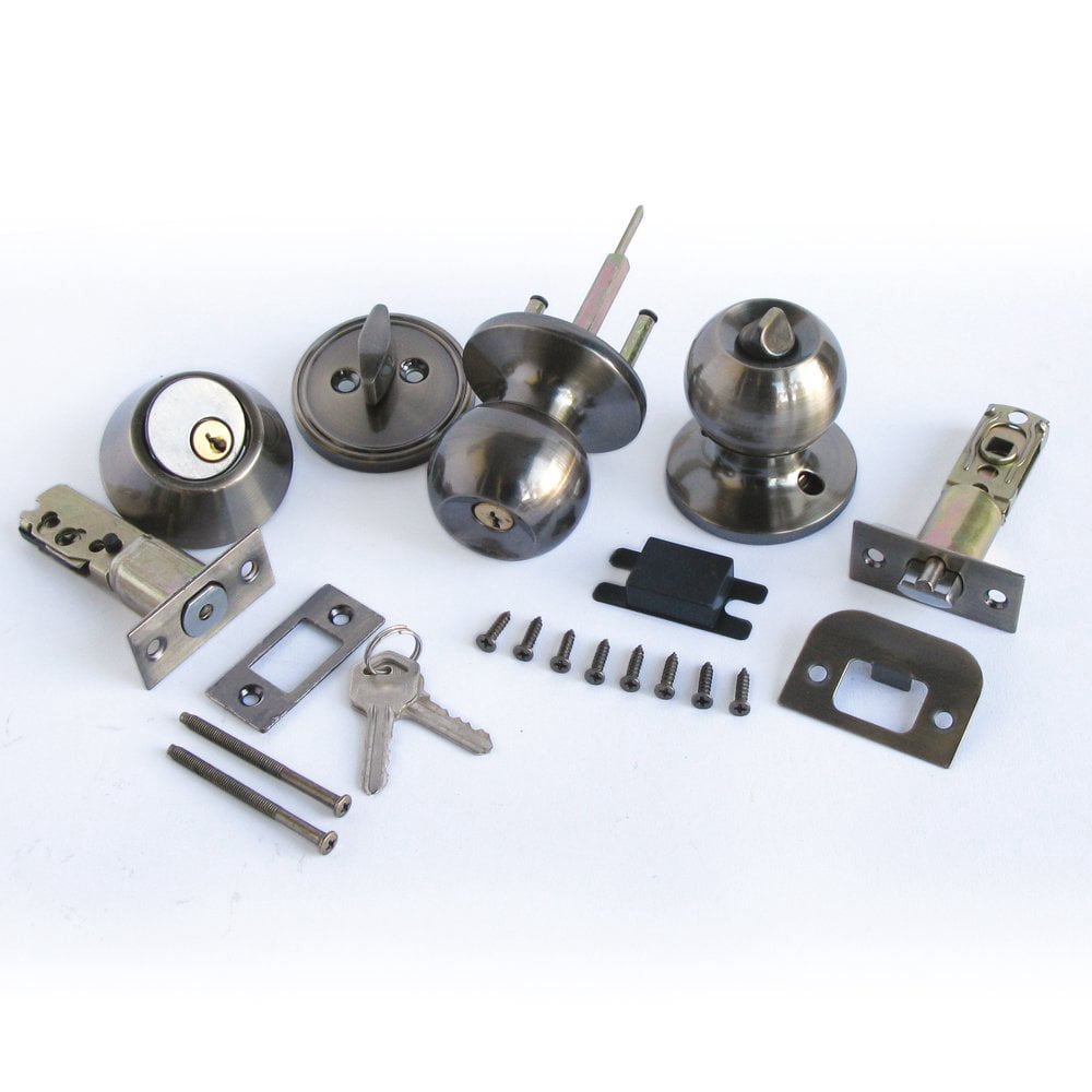 Single Cylinder Deadbolt Entrance Entry Door Knob Lock Combo Set Bronze