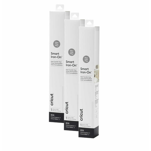 Vinilo de transferencia de calor Cricut Smart Iron On, blanco, paquete de 3 rollos de 3 pies (13 x 36 pulgadas) para máquinas Maker & Explore, corte sin estera para cortes largos de hasta 12 pies