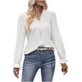 thumbnail image 2 of Womens Tops V-Neck Long Sleeve Solid Loose T-shirt White L, 2 of 6