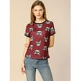 thumbnail image 3 of INSPIRE CHIC Women's Short Sleeve Contrast Cartoon Cat Pet Print Tee Ringer T-shirt Tops, 3 of 4