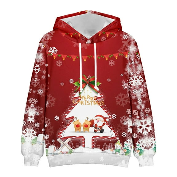 Lilgiuy Men's Novelty Casual Christmas Printed Sweater Long Sleeve Hooded Pocket Top Sweater for Sailing Fishing Camping