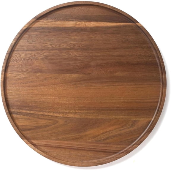 Round Wood Tray Acacia Wooden Decorative Serving Tray for Coffee Table and Home Decor Wooden Appetizer Charcuterie Board for Kitchen Countertop (13.8 inch)