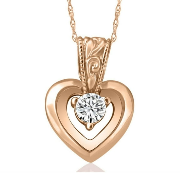 Pompeii 1/4Ct Solitaire Heart Diamond Solitaire Pendant 10k Rose Gold 17mm Tall