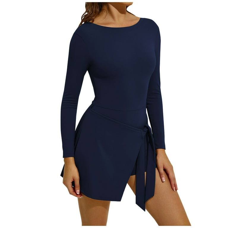 blue dress for baby girl Navy Blue Square Neck Summer Dress with Short Sleeves main image 0