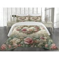 thumbnail image 2 of Ambesonne Floral Heart Quilted Coverlet 3 Pcs, Tender Medieval Garden, Queen Size, Laurel Green and Pink, 2 of 4