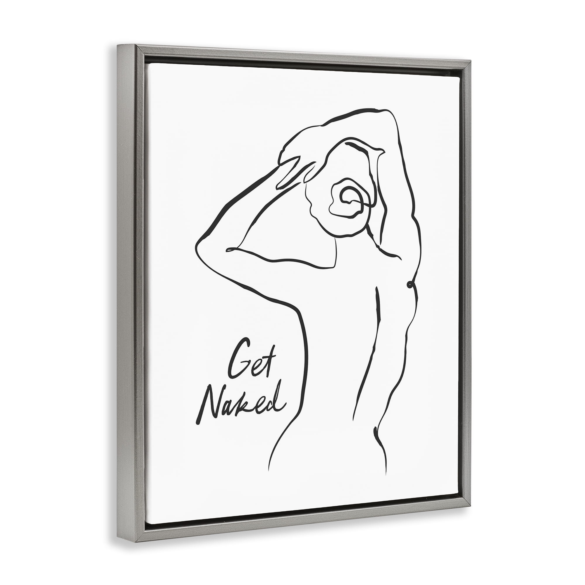 Stupell Industries Get Naked Nude Silhouette Gray Framed Floater Canvas Wall Art, design by Lettered and Lined