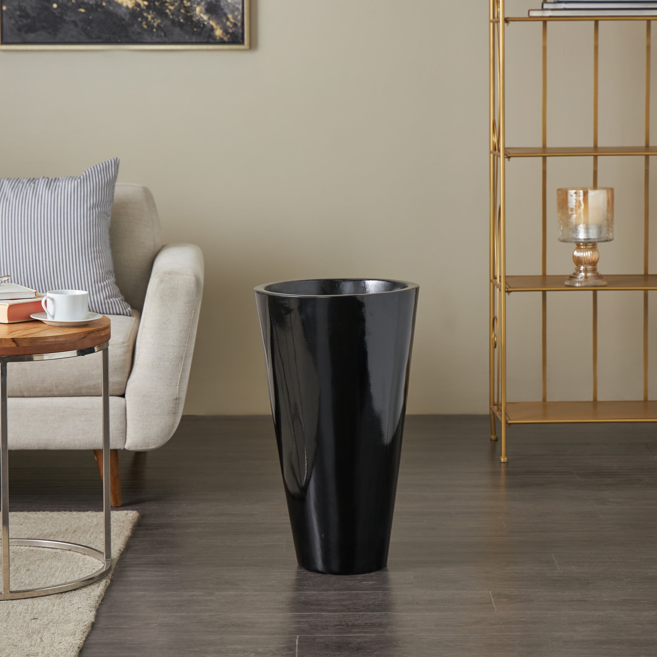 DecMode 35" Floor Black Fiberglass Vase