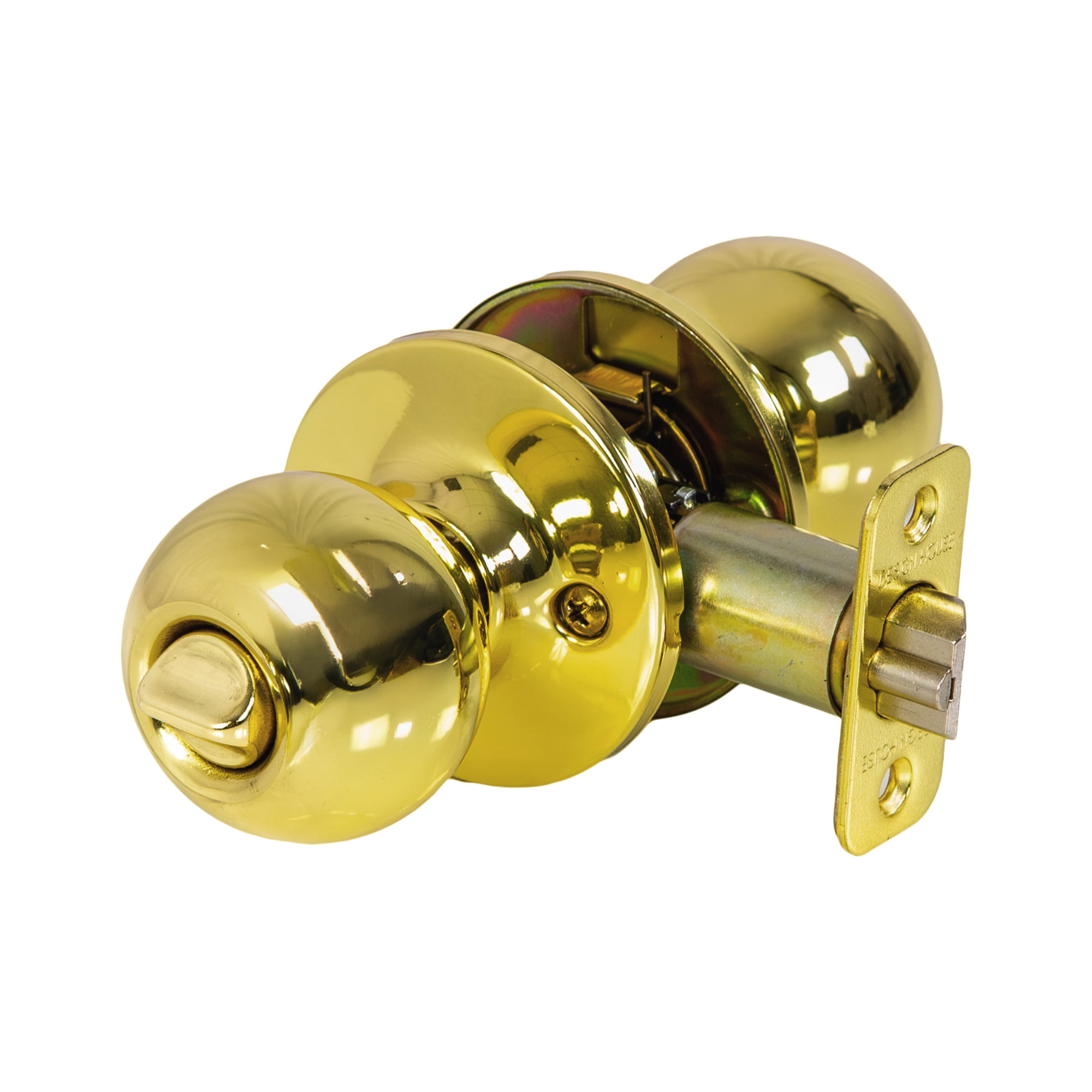 Polished Brass Ball Keyed Entry Door Knob, 2-Way Latch, Front and Back Door