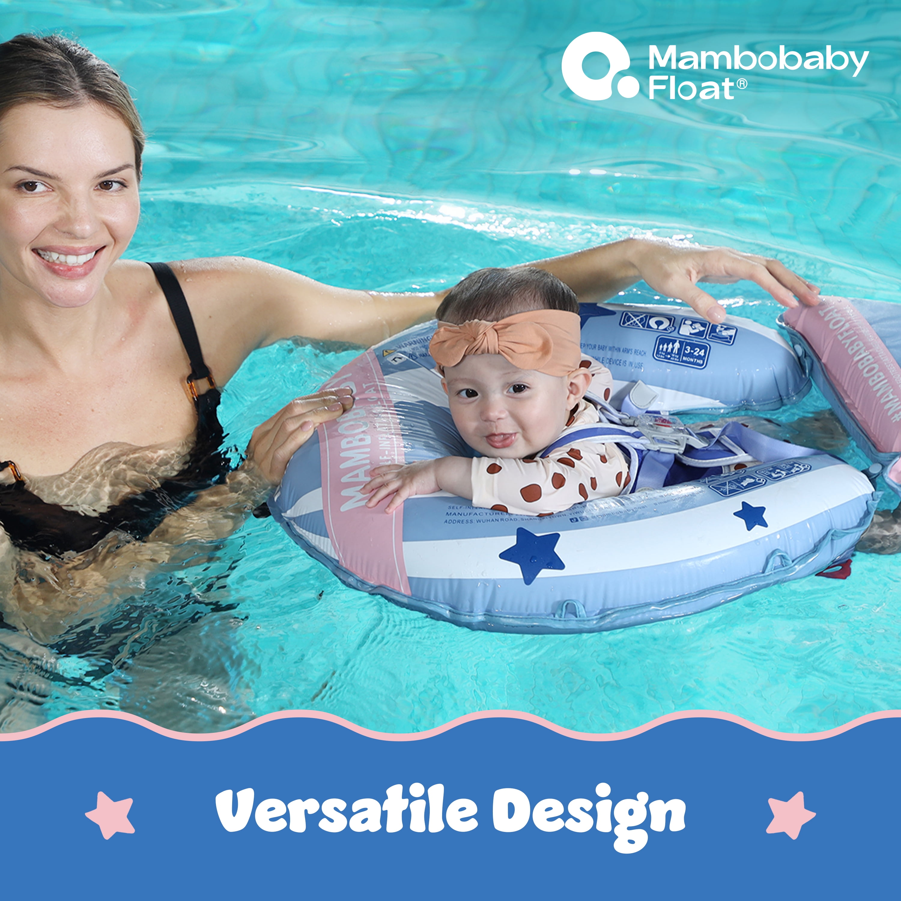 Mambobaby Self Inflating Baby Pool Float with Canopy- Blue