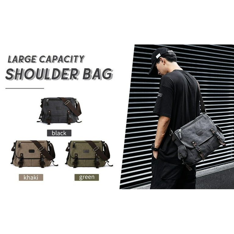 Men Canvas Messenger Shoulder Crossbody School Bag Satchel Buckle Large  Capacity