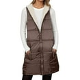 thumbnail image 2 of Huowey Womens Coats Hooded Quilted Vest Thick Warm Fuzzy Wool Lined Solid Color Sleeveless Jacket With Pockets Stylish Casual Outerwear Coat Tops Winter Clothes,Coffee,L, 2 of 7