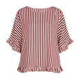 thumbnail image 5 of Qulqfy Crew Neck Women's Blouses Short Sleeve Striped Loose Casual Ruffle Spring Summer Boho Trendy Ladies Tops and Blouses Red M, 5 of 8