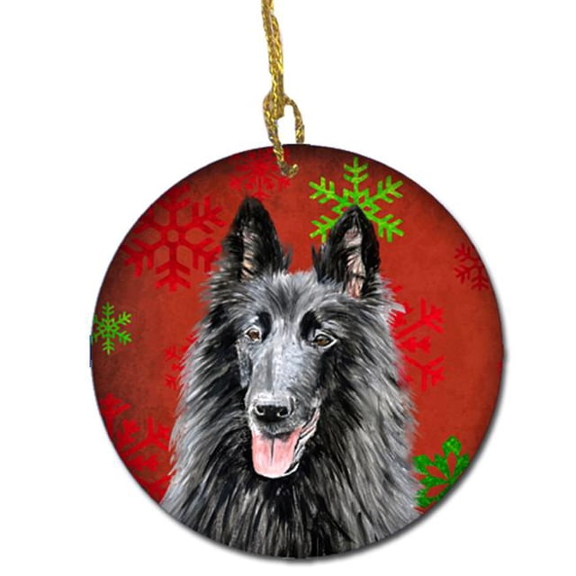 Belgian Sheepdog Ornement en Céramique de Noël avec Flocons de Neige Rouges