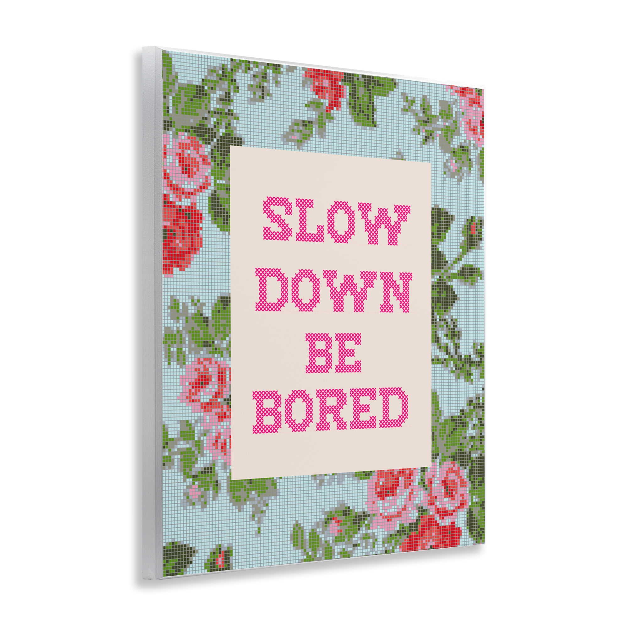 Stupell Industries Slow Down Be Bored Faux Cross Stitch Wall Plaque Art, design by Lil' Rue