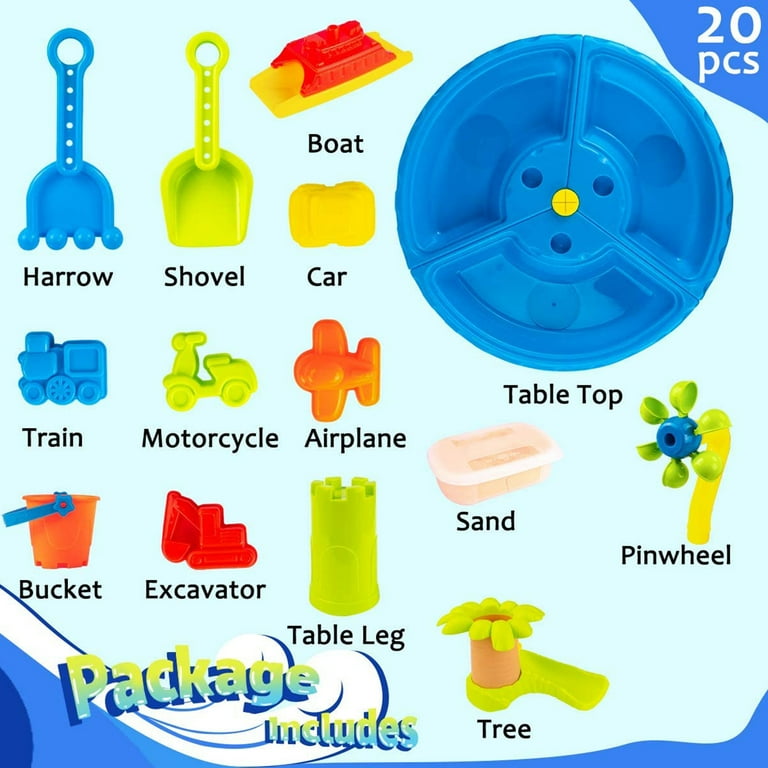 JBEELATE Kids Beach Toy Kit Sand Play Table with Car Boat Bucket Models Set