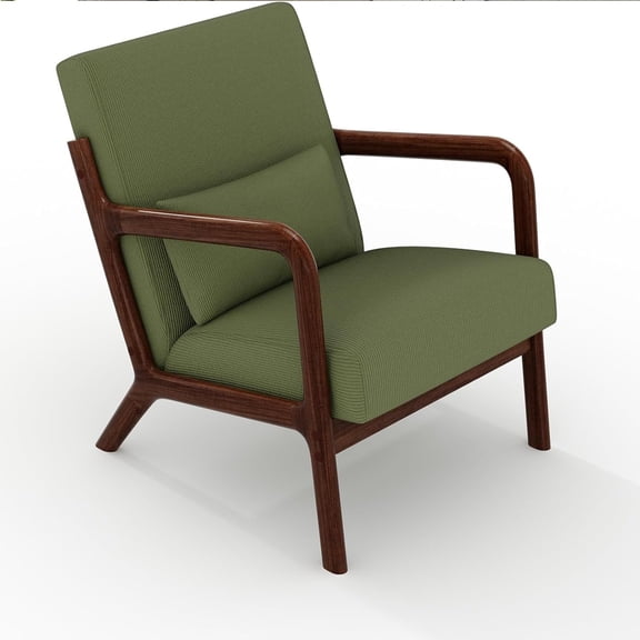 Corduroy Accent Chair with Wood Frame & Lumbar Pillow – 300 lbs Capacity Mid-Century Armchair for Living Room, Bedroom, Apartment