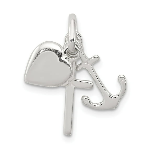 White Sterling Silver Charm Pendant 22 mm 19 Anchor & Heart