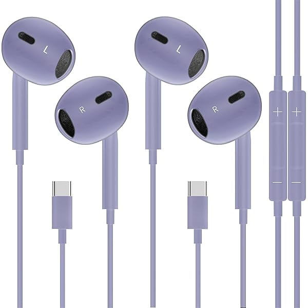 wonima11 2 Pack USB C Headphones YF89HJU for iPhone 15, Type C Earbuds Wired in-Ear Earphones with Mic & Volume Control Compatible with iPhone 15 Pro/Pro Max, iPad Pro-Purple