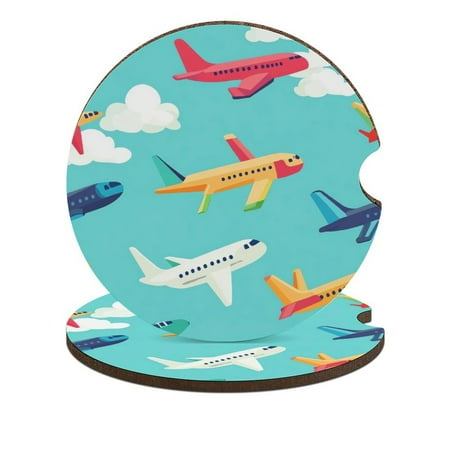 

Colorful Airplane Flying Car Coasters for Drinks with A Finger Notch for Easy Removal Cup Holder Coaster Cup Mat Car Interior Accessories 2PCS