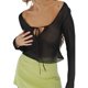 thumbnail image 1 of VISgogo Top corto para mujer, manga larga con cordones de corte bajo, tops transparentes sólidos para mujer para fiesta en el club VISgogo  moda, 1 of 2