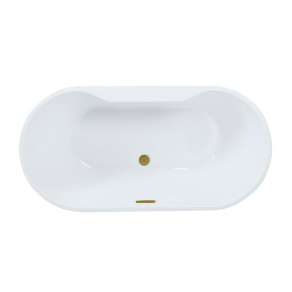 Kingston Brass VTDE633023C427 63-Inch Acrylic Oval Double Ended Freestanding Tub with Drain in Glossy White/Brushed Brass