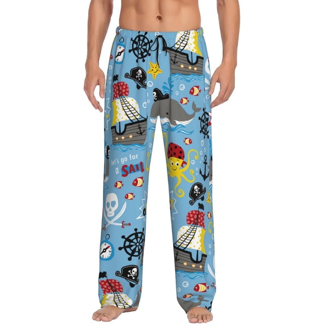 Fotbe Pirate Marine Animals Pantalones de Pijama para Hombre, Pantalones de Dormir, Pantalones de Casa con Cintura Ajustable y Bolsillos-XX-Large