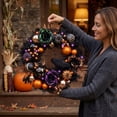 thumbnail image 5 of Halloween Wreath with Artificial Pumpkin Handmade Dry Twigs Black Pumpkin Orange Berries, 15.7 Inch Front Door Halloween Decorations for Indoor Outdoor Home Halloween Festival Decoration, 5 of 8