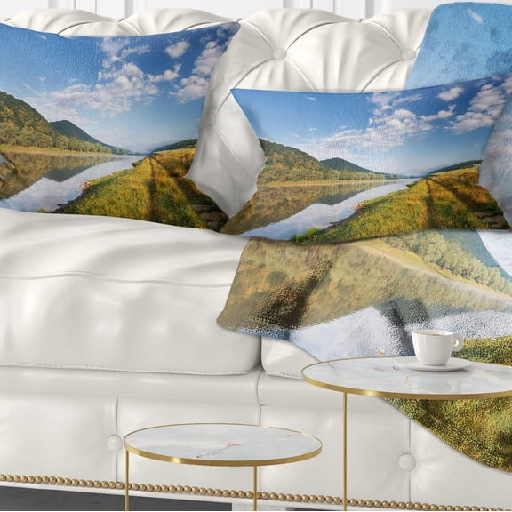 Designart Mountain River under Blue Sky - Landscape Photography Throw Pillow - 12x20