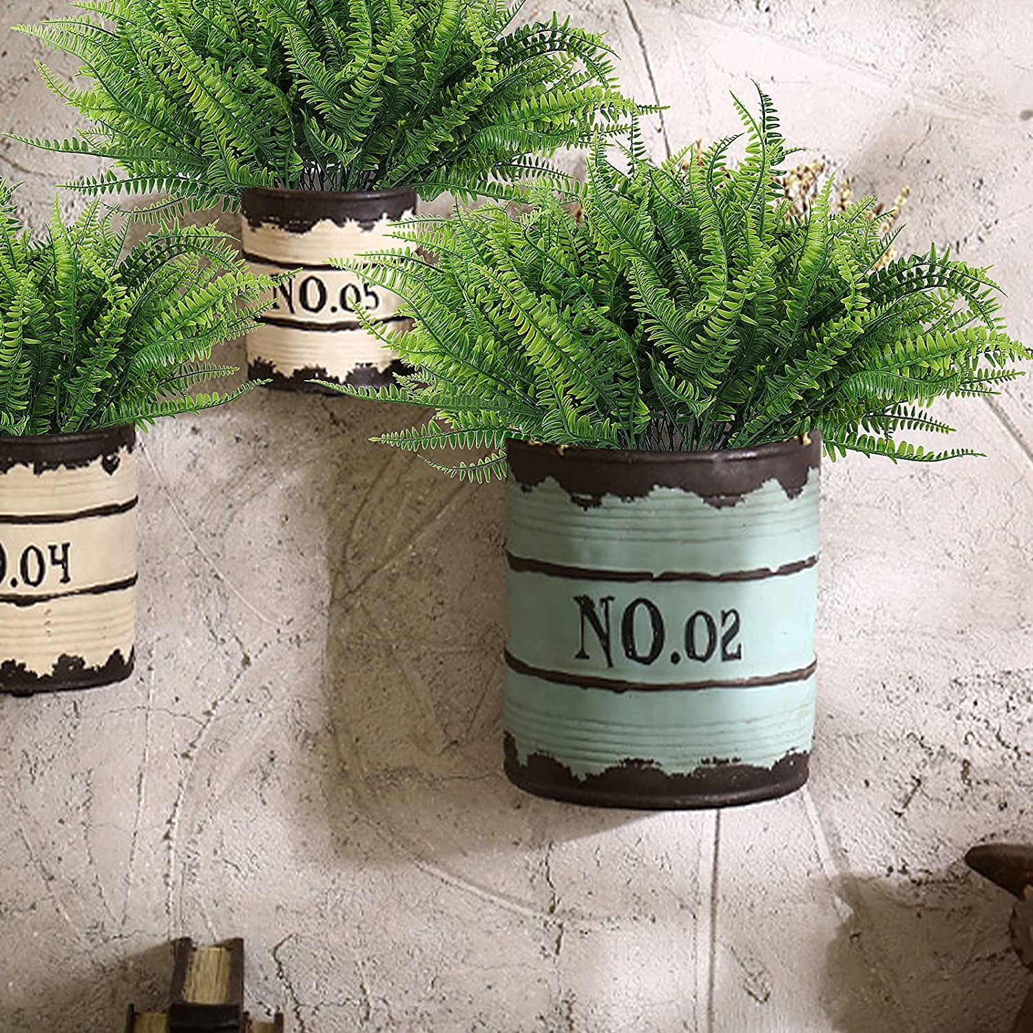Asisol 8Pcs Artificial Boston Fern Plants Outdoor UV Resistant Artificial Shrubs Greenery Fake Leaves Plants Bushes Office Porch Garden Outdoor Decor (Green)
