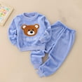 thumbnail image 3 of FAOWME Big Girls Boys Pajama Two Piece Outfits Long Sleeved Round Neck Cute Animal Print Top And Pants Thickened Warm Soft Loungewear Sets For Casual Daily Wear Blue 18-24 Months, 3 of 3