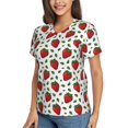 thumbnail image 2 of Vsdgher Strawberry Women Shirts V Neck Short Sleeve Tops T-Shirt Basic Tees, S to 3XLSmall, 2 of 5
