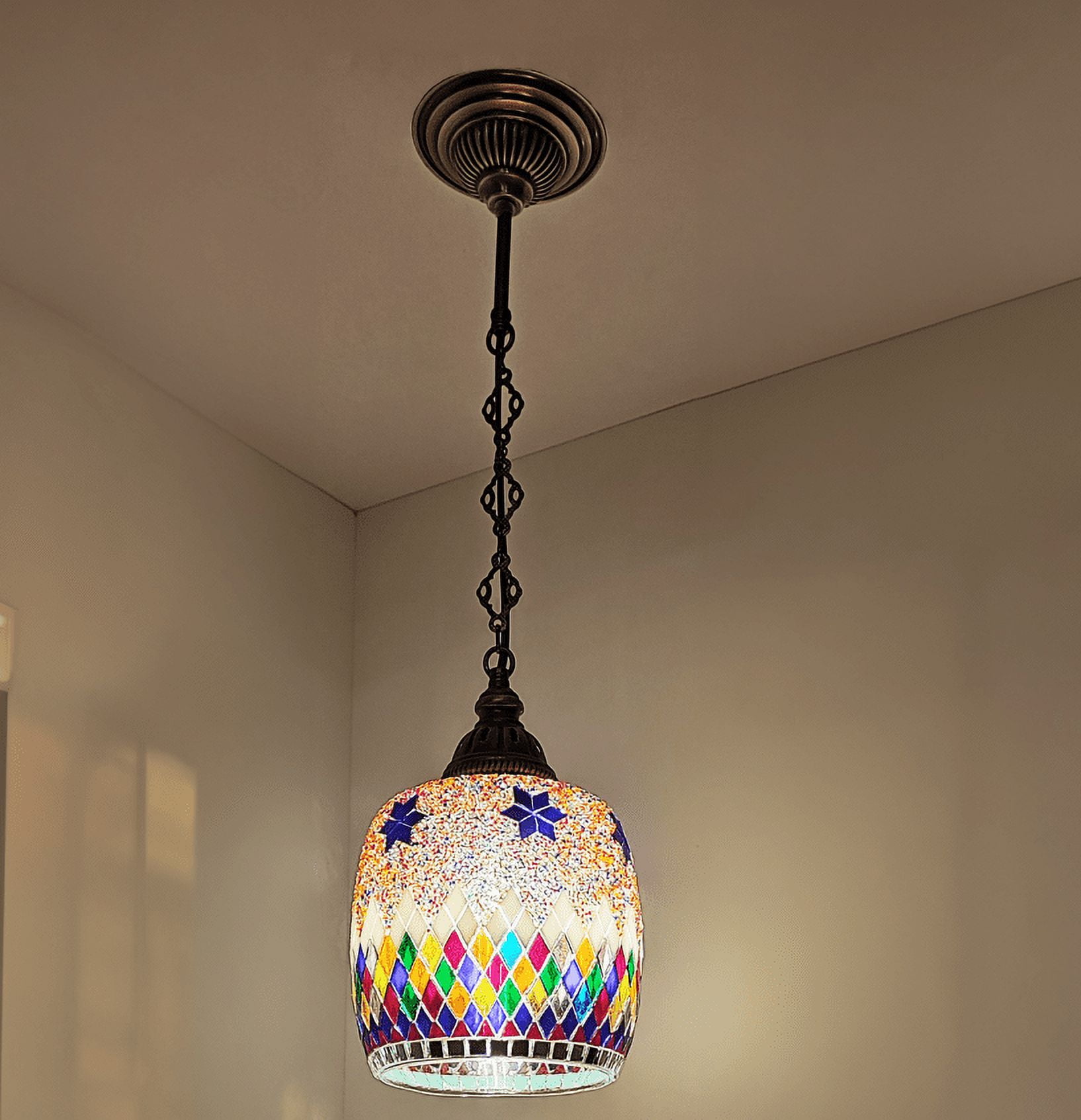 Angora Bennet Turkish Light - Multicolor | Mosaic Glass Turkish Hanging Chandelier Lamp (26.38")