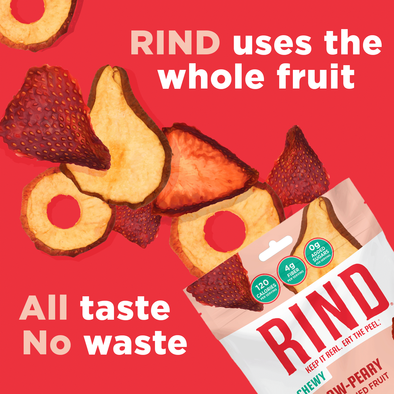 RIND Snacks Straw-Peary Dried Fruit Superfood - 3oz Bags, 6 Bags Total - Strawberry, Apple, Pear