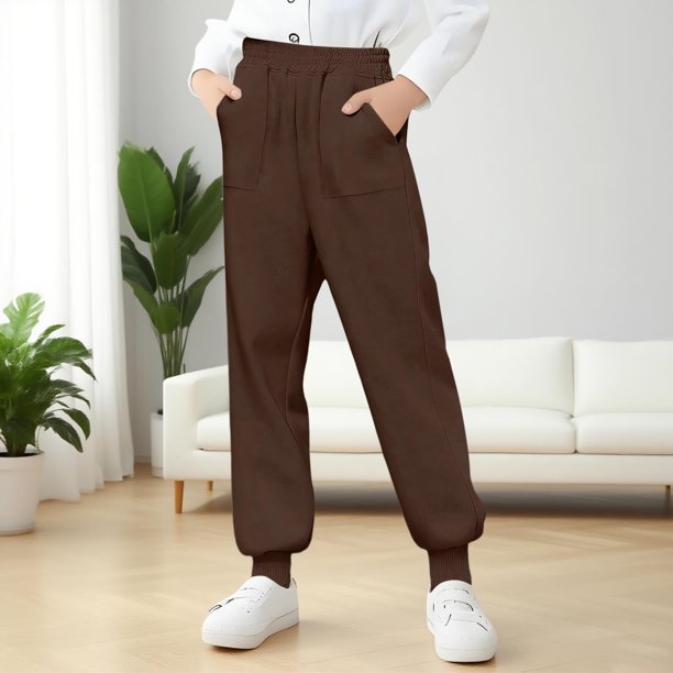 Cowsor Kids Solid Color Sweatpants Casual Elastic Waist Joggers Pants Comfort Loose Fit Athletic Pants Running Trousers