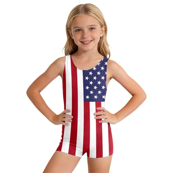 Lullu Girls 4Th of July One-Piece Swimsuit Swimwear Beachwear Bathing Suit, Sizes 5-16