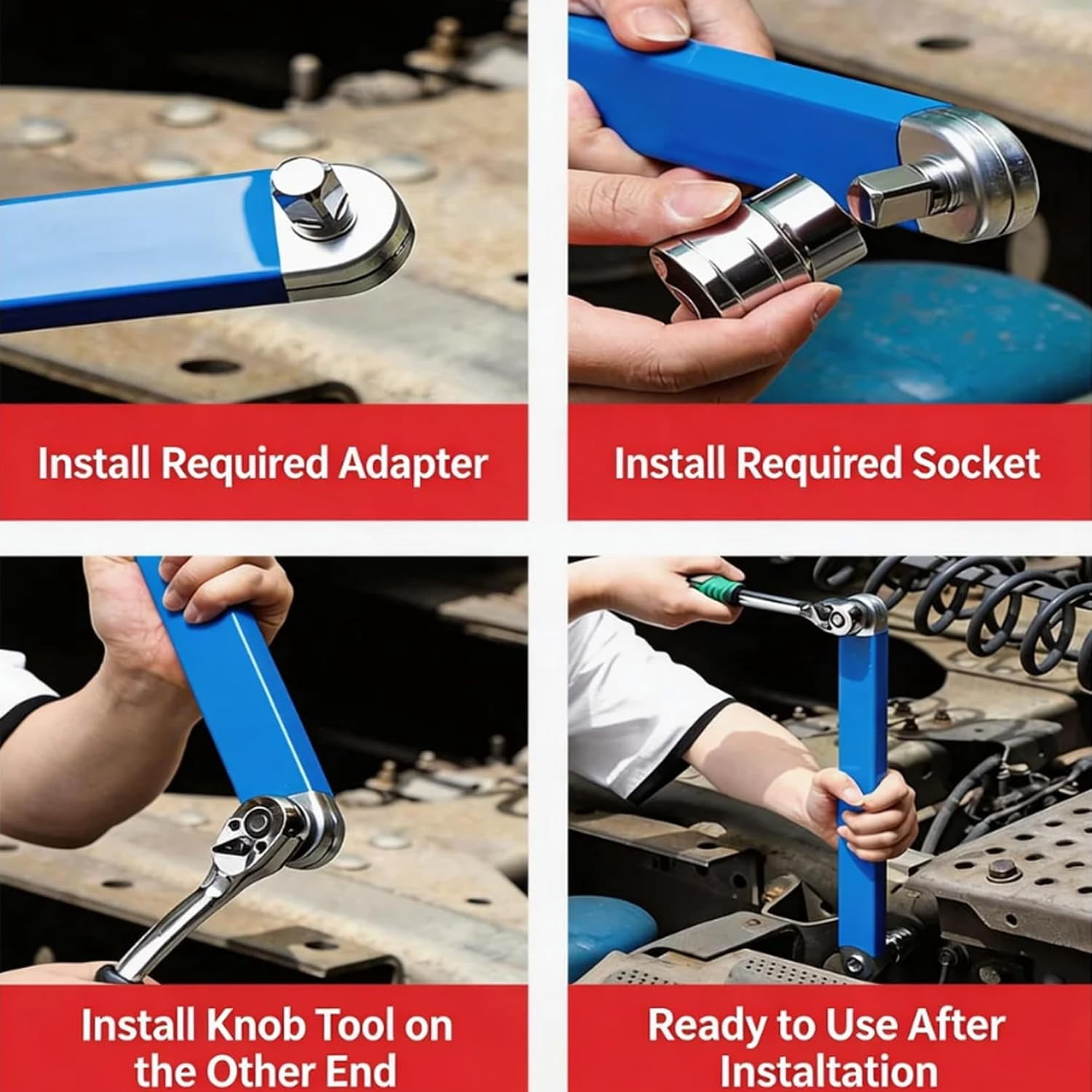 Professional Offset Wrench Extension Set, 15 Inch Long Reach Tool For Tight Spaces, With 1/2, 1/4 And 3/8 Inch Square Drive Adapters, (Long)