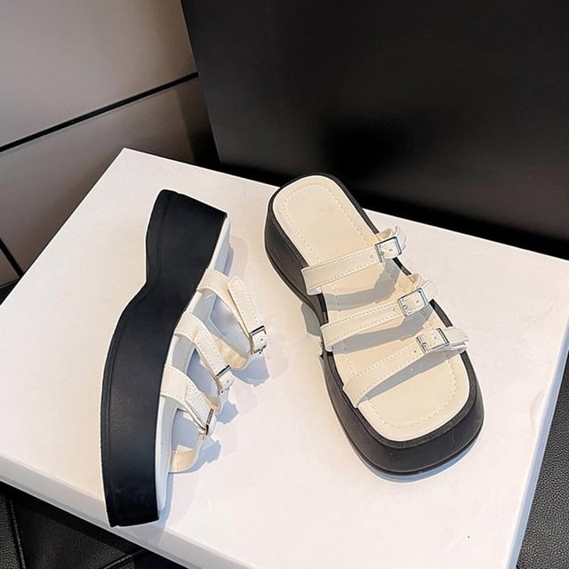 Sandalias para mujer Fernando sandalias deslizantes suela gruesa Zapatillas de casa hebilla ajustable sandalias planas para piscina verano 39