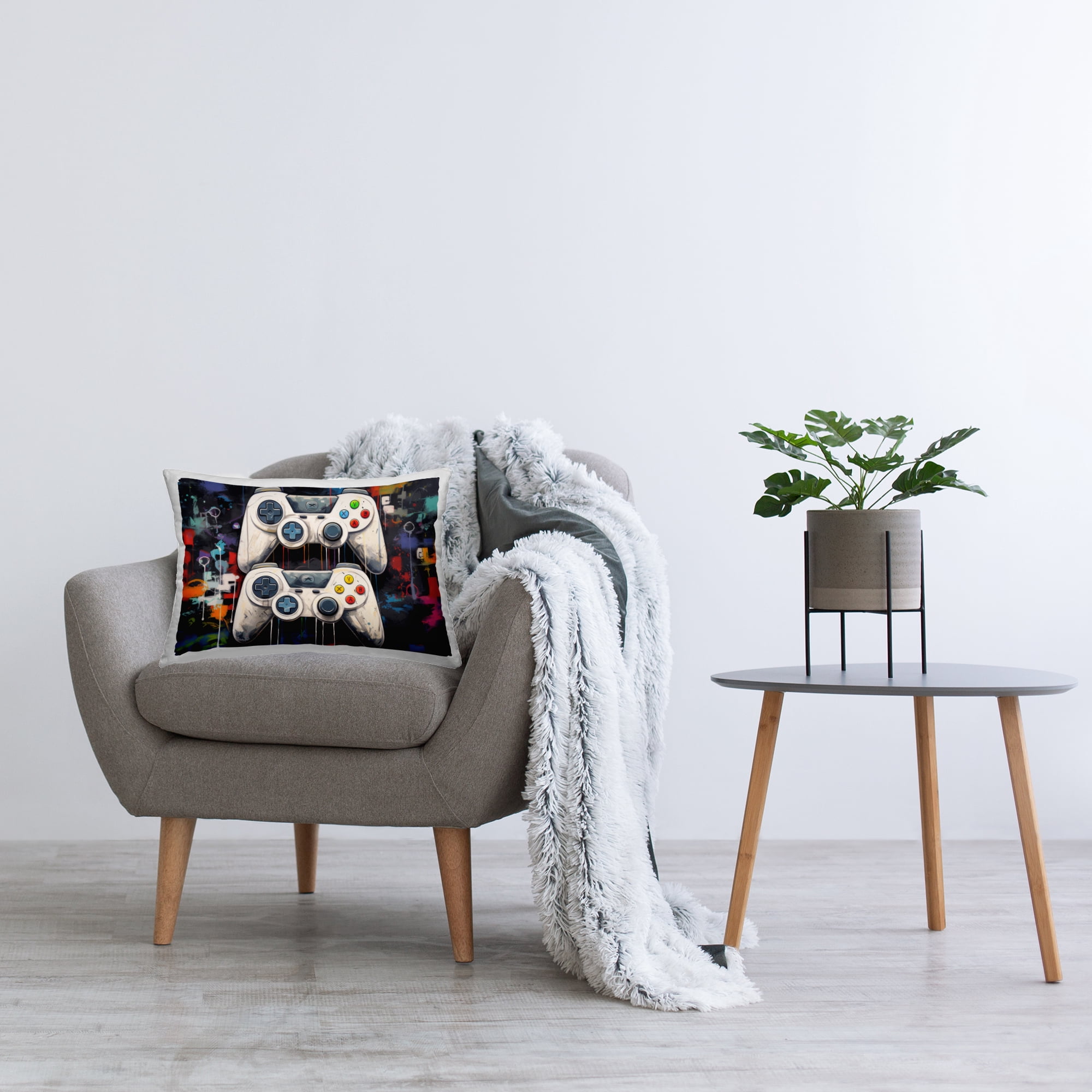 Stupell Industries Joystick Journeys with Paint Splatter Decorative Printed Throw Pillow, design by Lazar Studio, 14 x 7 x 20