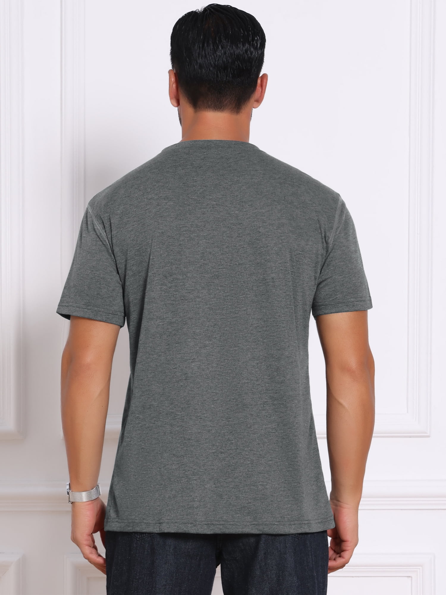 DARING DIVA Men's Crew Neck Short Sleeve Solid Color Retro Style T-Shirt M Dark Gray