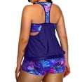 thumbnail image 4 of Traje de baño Tankini Holipick azul con hojas moradas para mujer, talla grande, 4 of 6