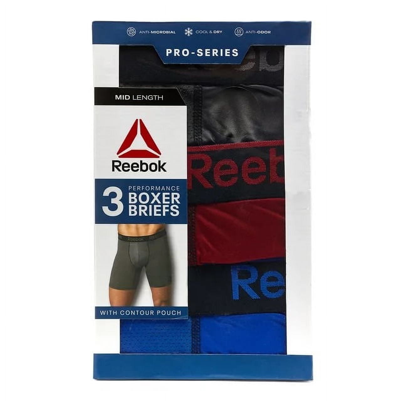 Reebok Men's Pro Series Performance Boxer Brief Extended Length Underwear, 7.5-Inch, 3-Pack