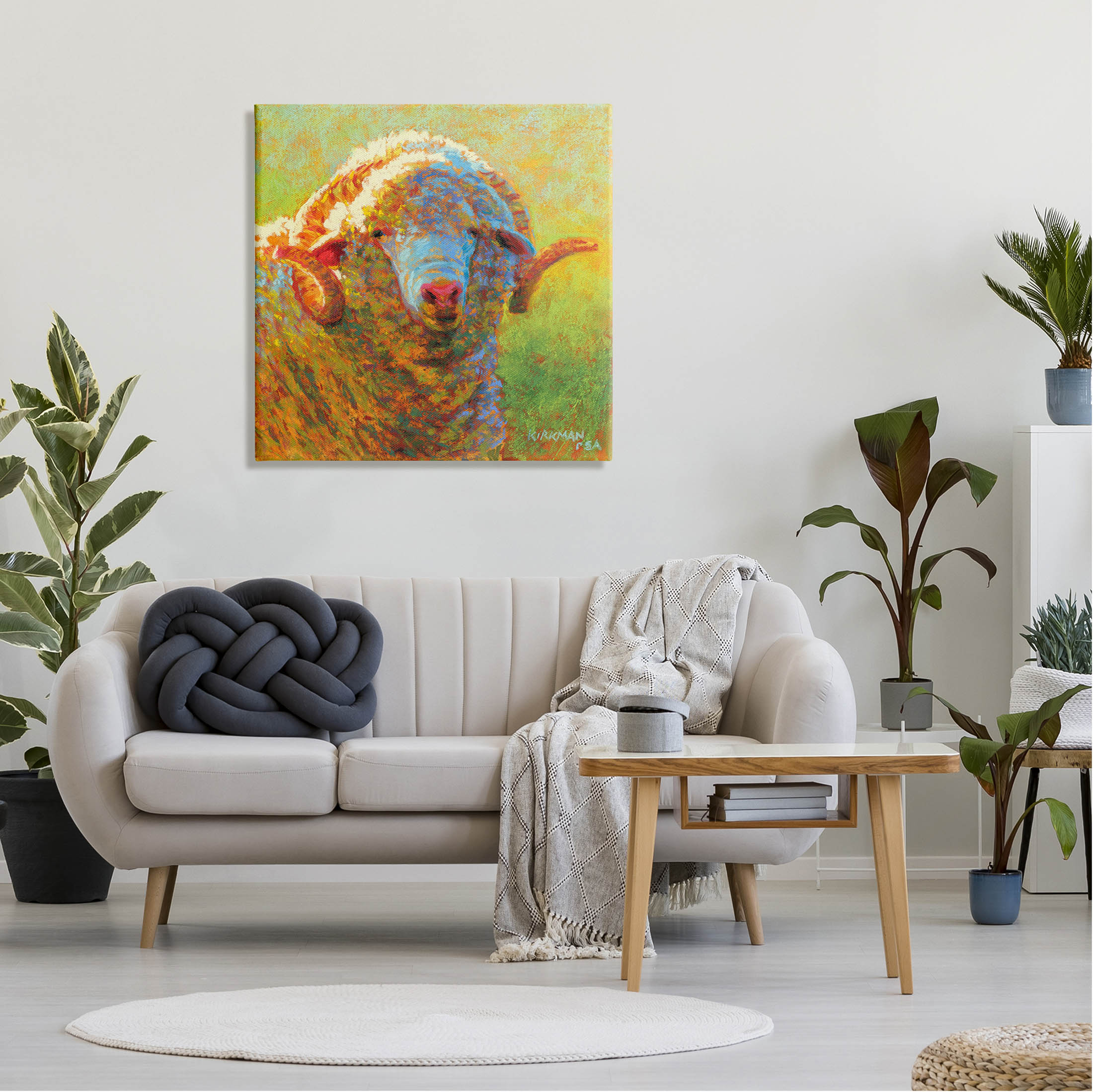 Impressionist Sheep Country Portrait Animals & Insects Painting Gallery Wrapped Canvas Print Wall Art