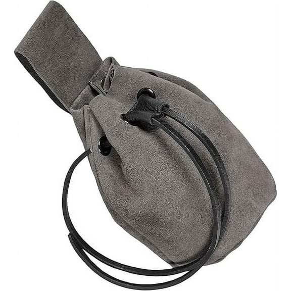 Mythrojan Medieval Belt Pouch Renaissance Costume Accessories Suede Leather Drawstring Bag Viking Jewelry Pouch DnD Dice Bag Pirate Hip Pouch Larp Waist Bag Cosplay Coin Purse Pouch Bag - Gray