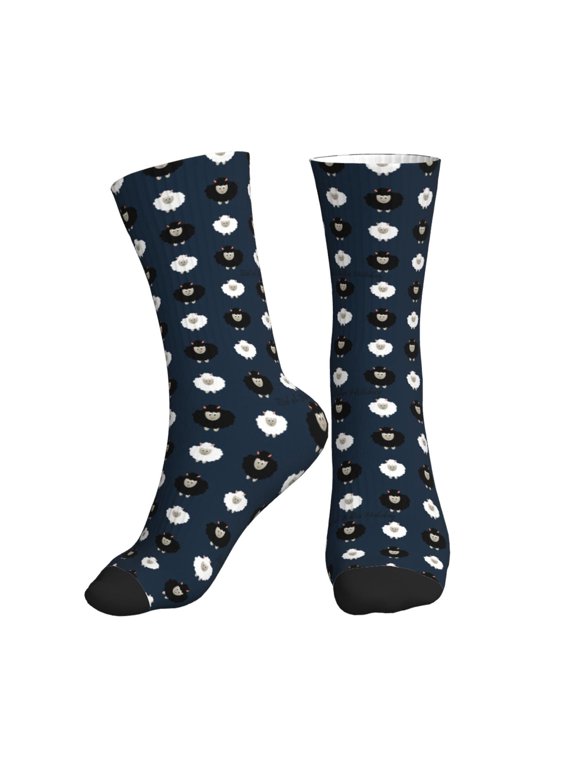 Crew Socks for Women Men Athletic - funny sheep navyblue Soft Comfort Breathable Mid-Calf Sole Running Socks Womens Men