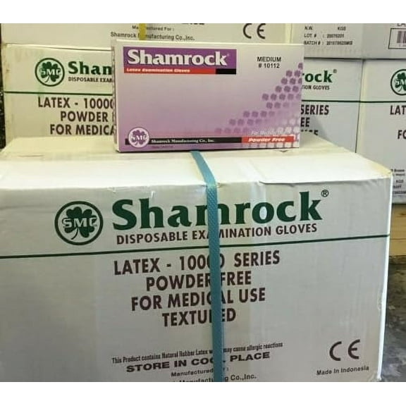 Shamrock 10112 Textured Surface Latex Exam Gloves Box 1000 Gloves Medium