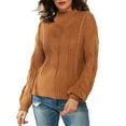 thumbnail image 2 of AOOCHASLIY Sweaters Fall Clearance Womens Winter Round Neck Long Half High Collar Sleeve Knitted Loose Sweater, 2 of 5