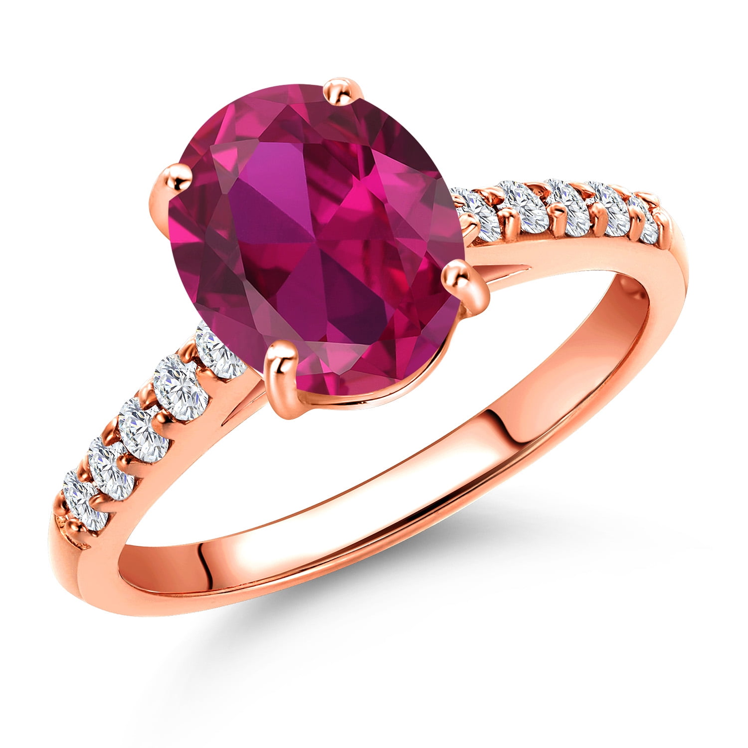 Gem Stone King 10K Rose Gold Red Created Ruby and Lab Grown Diamond Engagement Ring for Women | 2.20 Cttw | Oval 9X7MM | Gemstone July Birthstone | Size 7