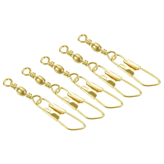 Fishing Barrel Swivel with Safety Snap, 11lb Carbon Steel Solid Ring Terminal Tackle, Golden 50 Pack